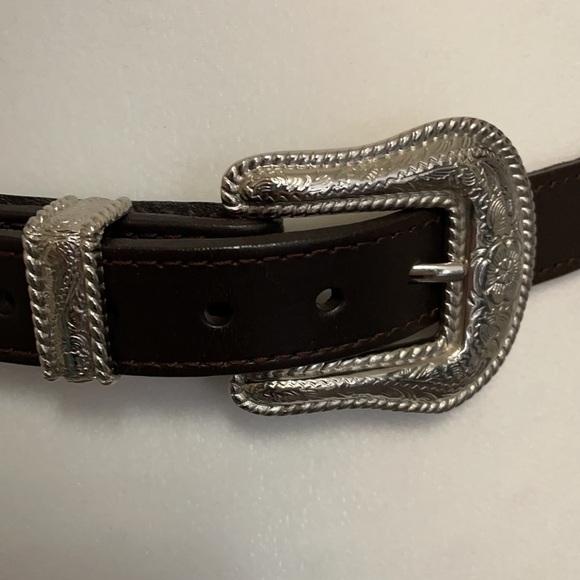 Silver and Brown Genuine Leather Women's Belt - Picture 13 of 16